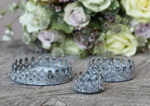 Set of Three Antiqued Zinc Round Candle Trays