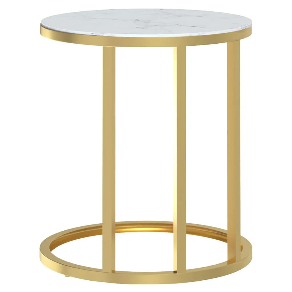 Side Table Gold and White Marble 45 cm Tempered Glass