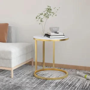 Side Table Gold and White Marble 45 cm Tempered Glass