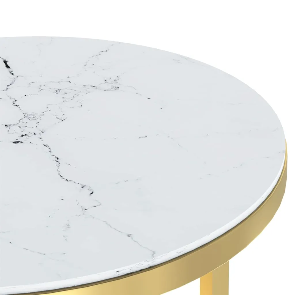 Side Table Gold and White Marble 45 cm Tempered Glass