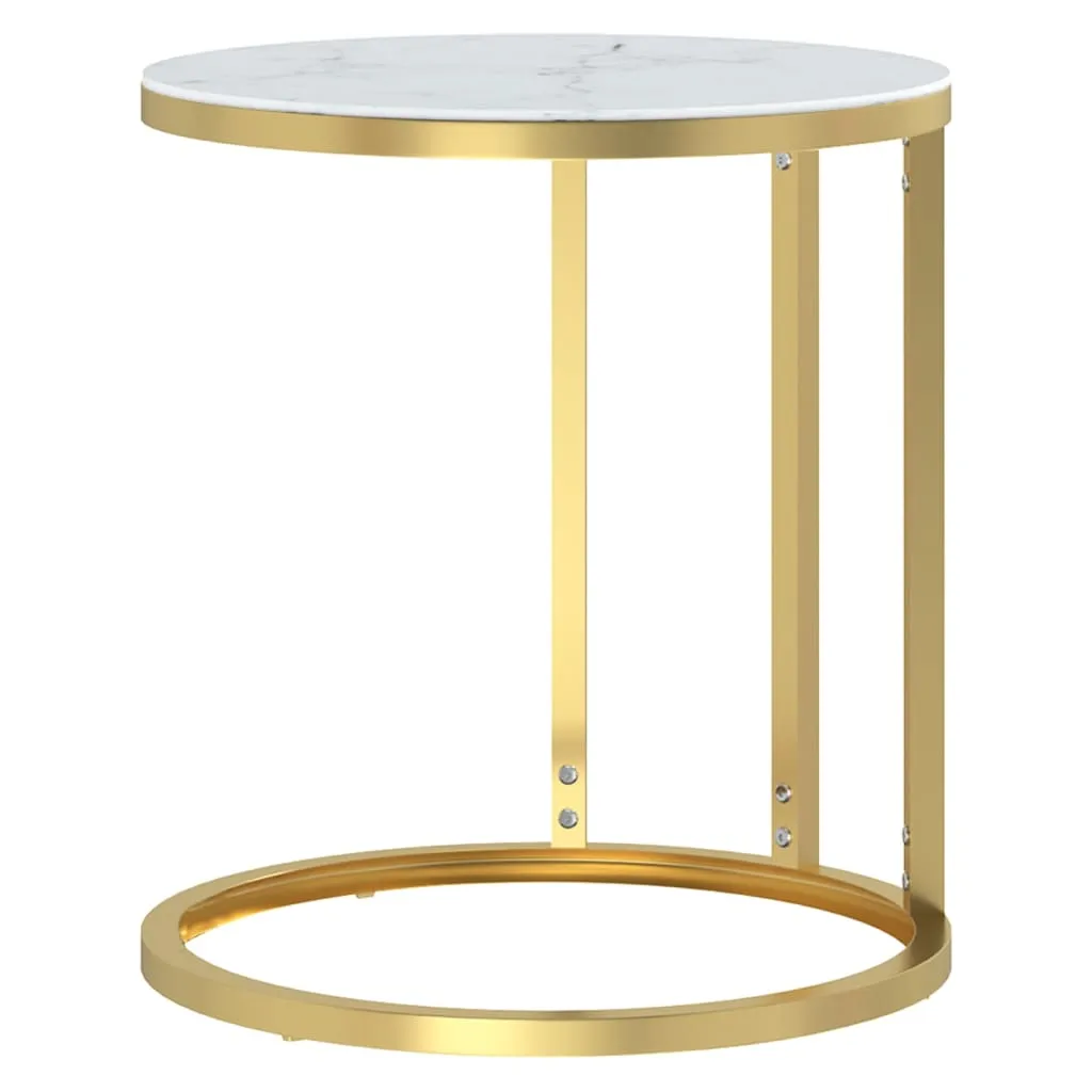 Side Table Gold and White Marble 45 cm Tempered Glass