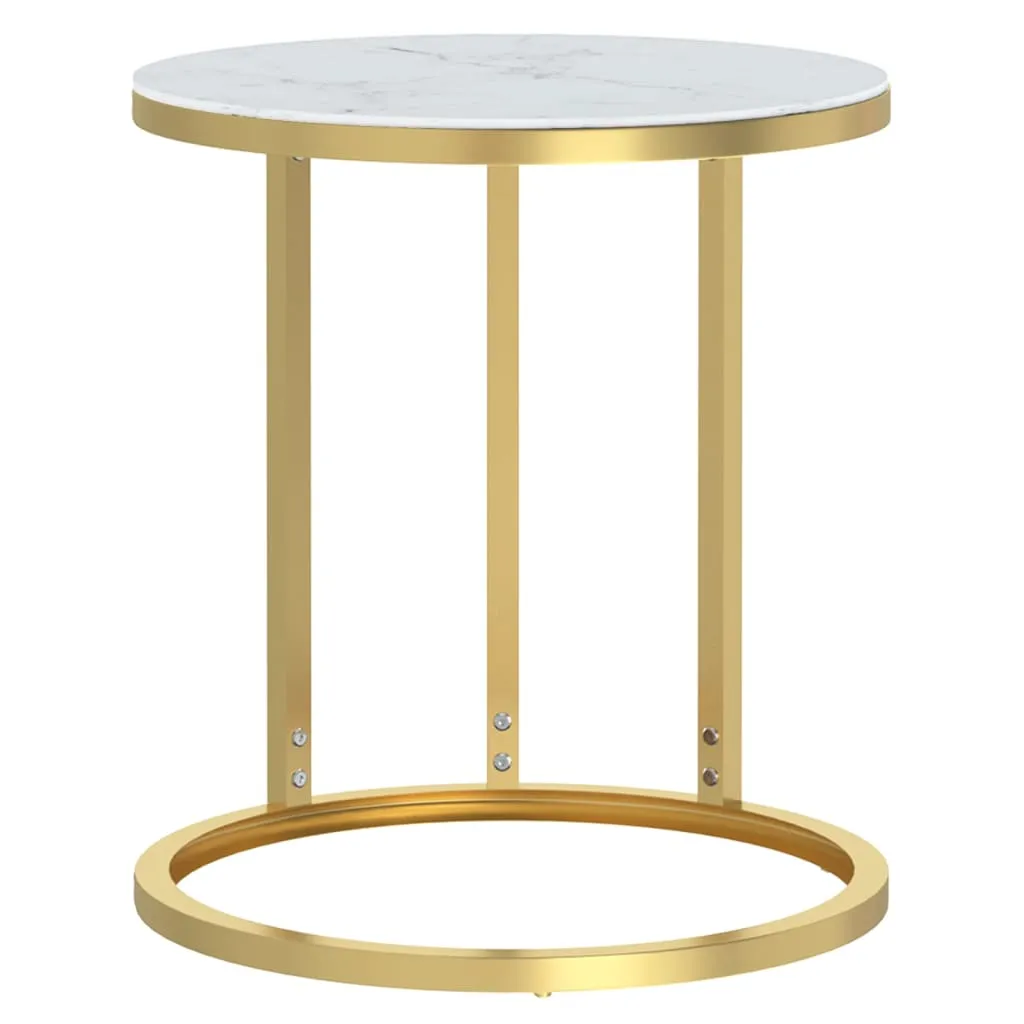 Side Table Gold and White Marble 45 cm Tempered Glass