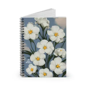 Spiral Notebook Writing Journal with 118 ruled line pages - White Flowers