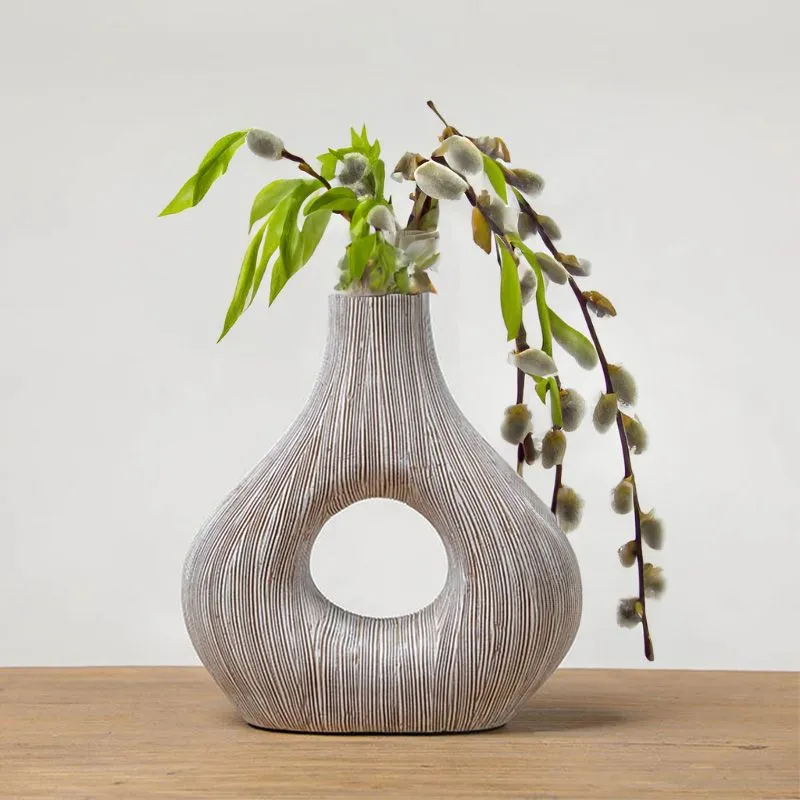 Striped Modern White Vase | White Polyresin Decor | Holiday Gift | Contemporary White Vase