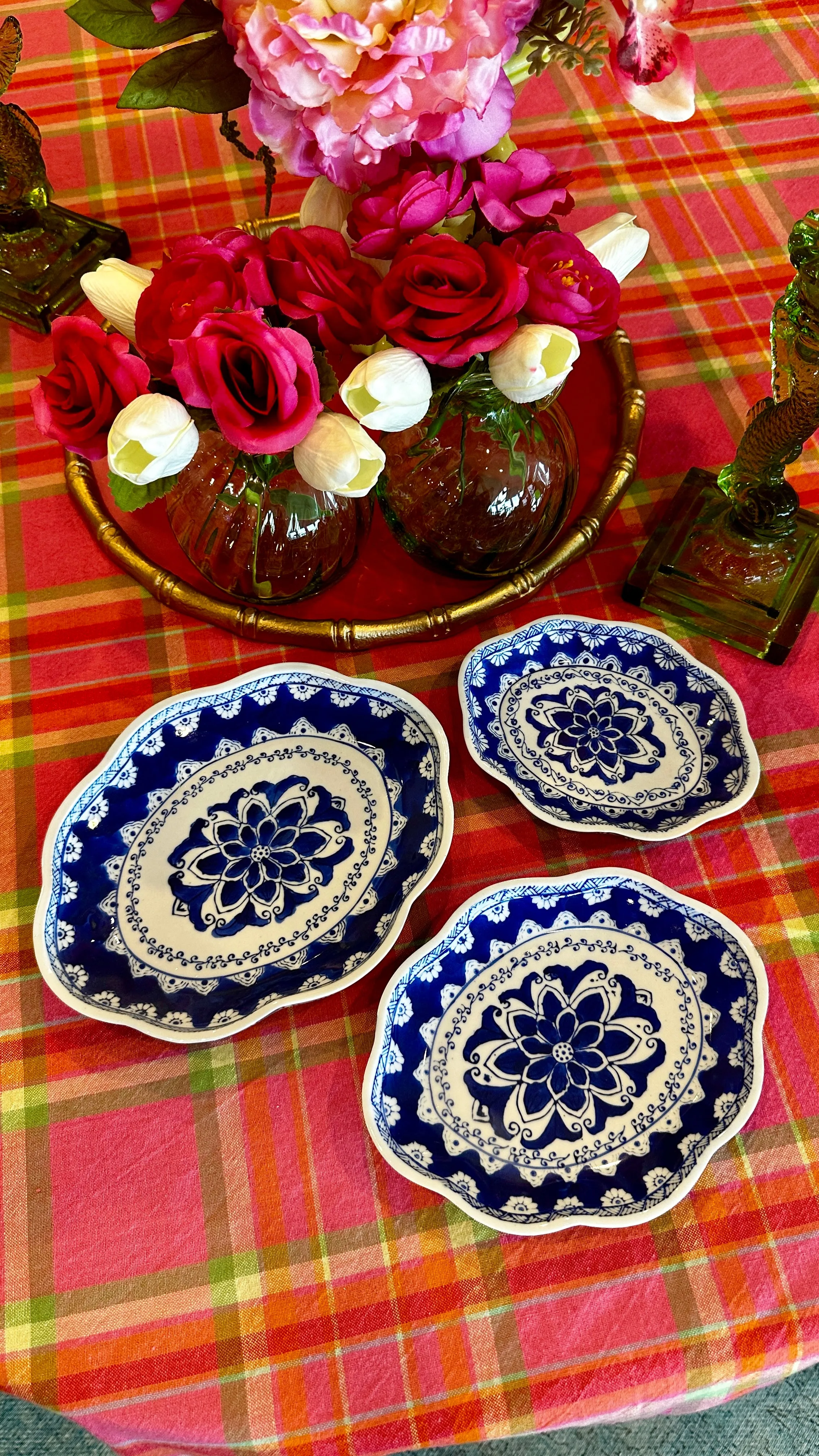 Vintage Ceramic Trays, Serving Dishes, Set of 3, Blue and White Chinoiserie