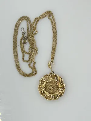 Vintage Round Fanciful Locket with Chain