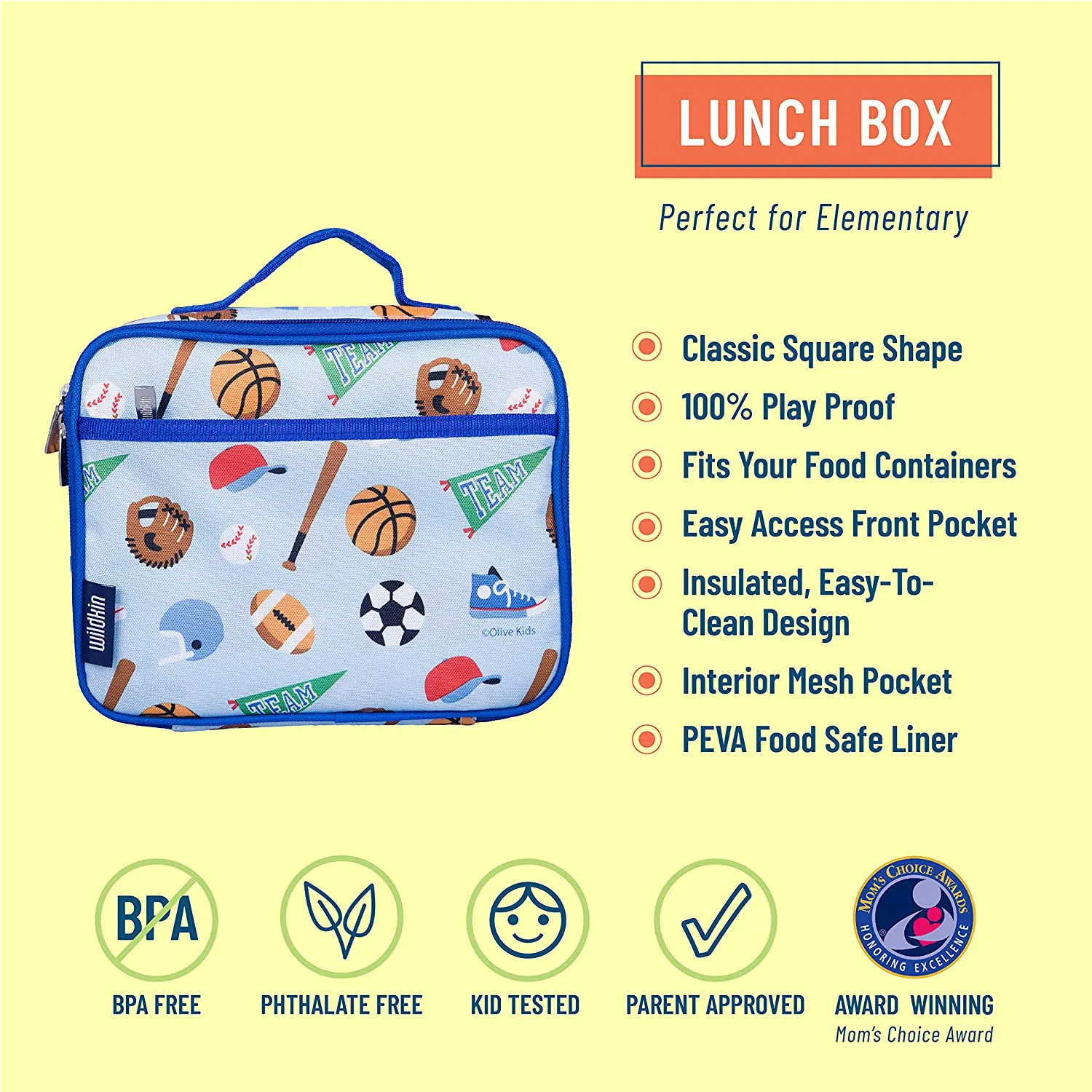 Wildkin Kids Insulated Lunch Box Bag for Boys and Girls, Perfect Size for Packing Hot or Cold Snacks for School and Travel, Mom's Choice Award Winner, BPA-free, Olive Kids (Monsters)