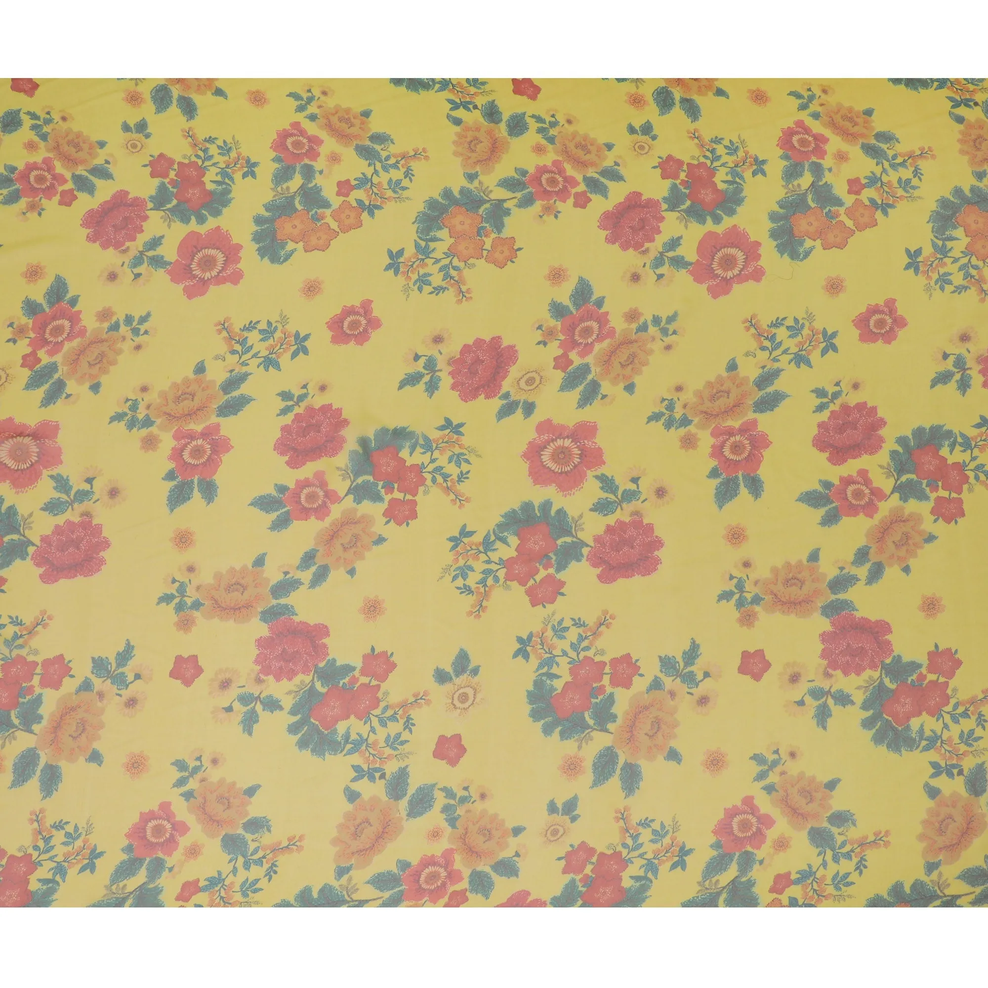 Yellow and Pink Floral Pure Silk Chiffon Fabric, 110 cms, South Korea-D19881