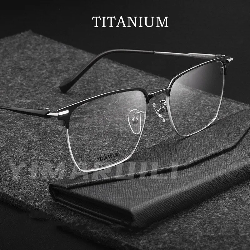 Yimaruili Men's Full Rim IP Plated β Titanium Square Frame Eyeglasses 80126