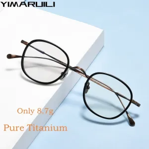 Yimaruili Unisex Full Rim Square Acetate Titanium Eyeglasses Kmn137