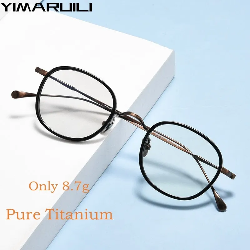 Yimaruili Unisex Full Rim Square Acetate Titanium Eyeglasses Kmn137