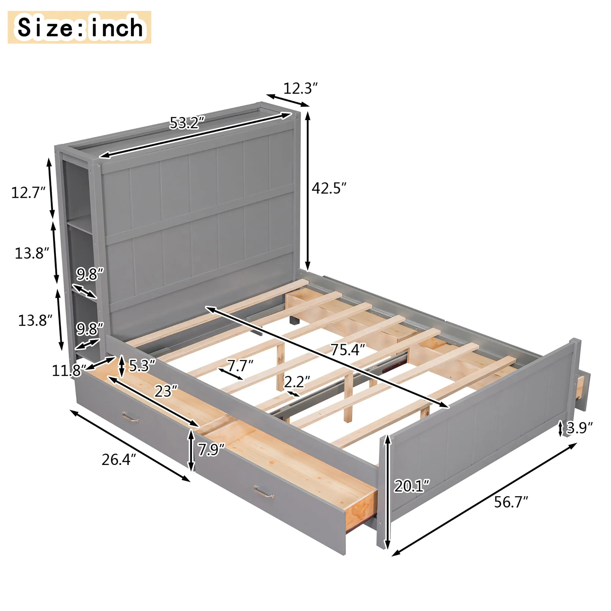 Zeal Full Size Platform Bed w Storage - Gray